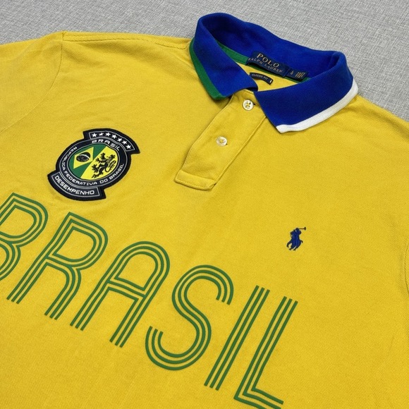 Polo Ralph Lauren Other - Polo Ralph Lauren Brasil Polo Shirt Mens Large Yellow 100% Cotton Graphic Logo